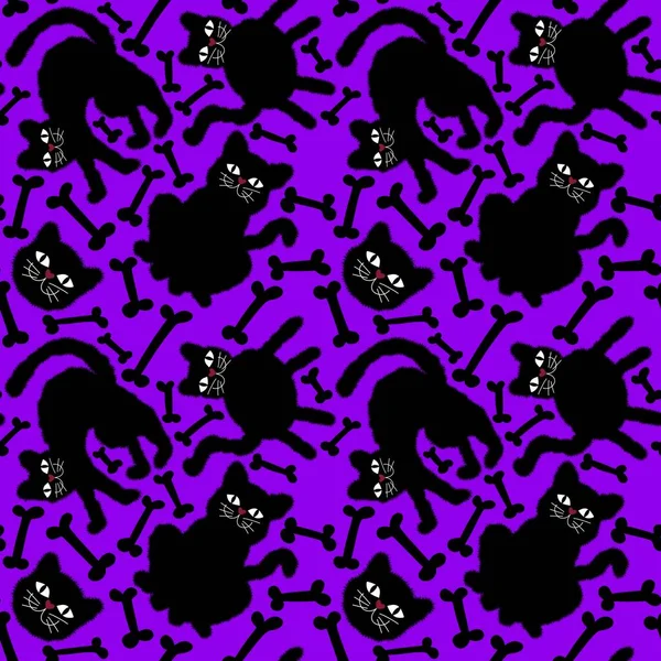 Halloween Černé Kočky Bezešvé Kreslené Příšery Vzor Pro Balení Papíru — Stock fotografie