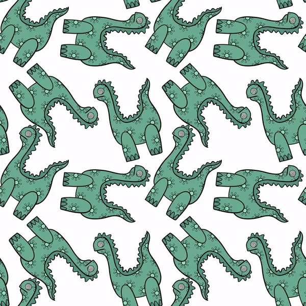 Dinosaur Animals Seamless Cartoon Doodle Monsters Pattern Wrapping Paper Kids — Stock Photo, Image