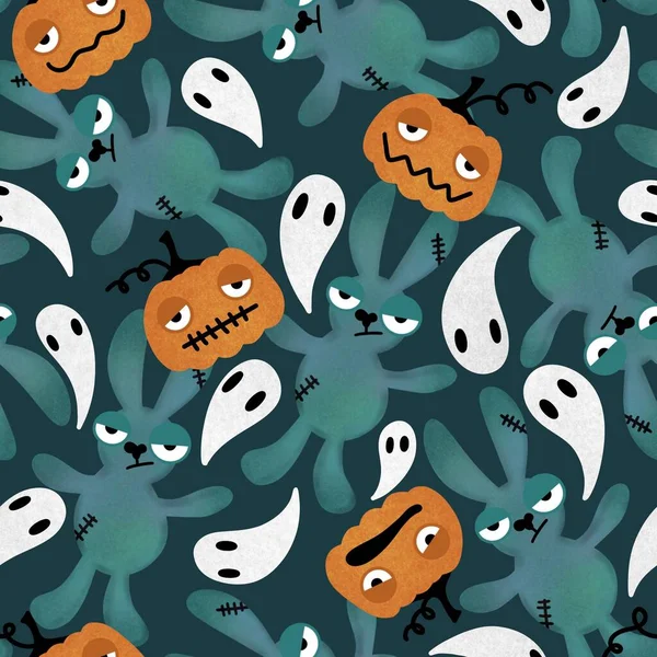 Halloween Rajzfilm Gonosz Nyúl Zökkenőmentes Játékok Firka Minta Csomagolására Papír — Stock Fotó