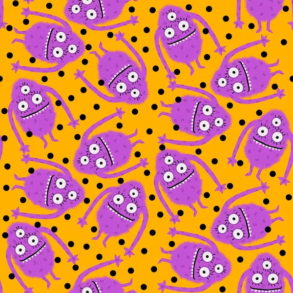 Monsters Aliens Cartoon Seamless Halloween Doodle Pattern Wrapping Paper Clothes — Stock Photo, Image