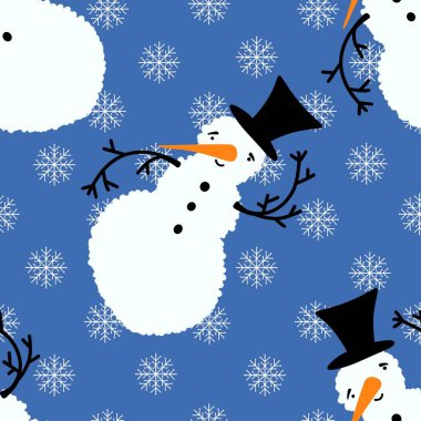 Noel kardan adam havuç, eşarp ve şapka desenli ambalaj kağıdı, Noel aksesuarları, çocuklar, kumaşlar, çarşaflar ve ambalajlar. Yüksek kaliteli illüstrasyon