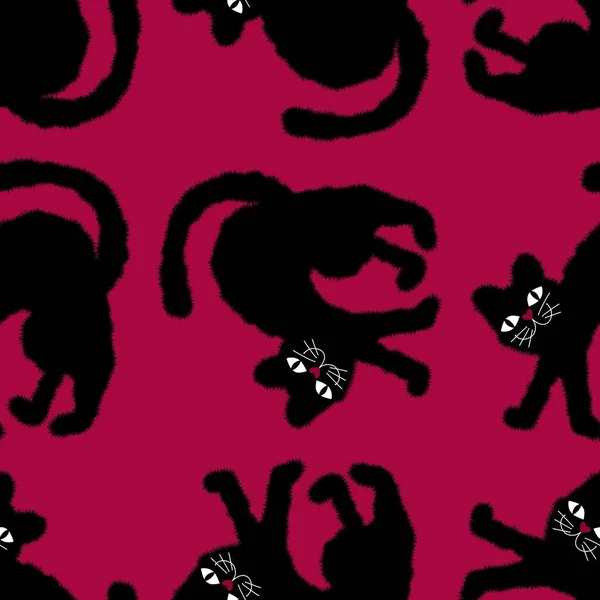 Хеллоуїн Чорні Кішки Безшовний Мультиплікаційний Візерунок Монстрів Обгортання Паперу Дитячого — стокове фото