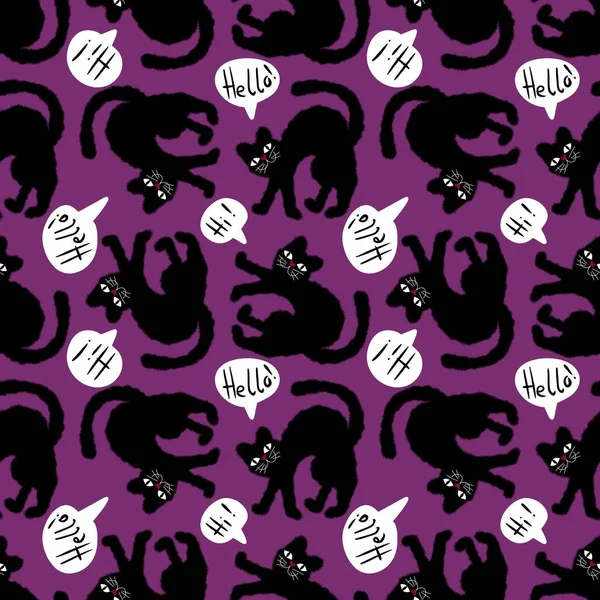 Halloween Black Cats Seamless Cartoon Monsters Pattern Wrapping Paper Kids — Stock Photo, Image