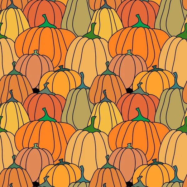 Colheita Outono Halloween Padrão Arte Linha Abóboras Sem Costura Para — Fotografia de Stock