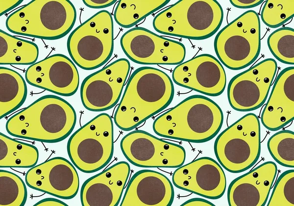 Karikatür Yeşili Ambalajsız Avokado Deseni Çocuk Giysileri Baskısı Kumaşlar Çarşaflar — Stok fotoğraf