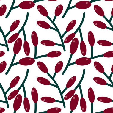 Kış Noel 'i süssüz çiçekli böğürtlenler ambalaj kağıdı, çocuk kıyafetleri, Noel aksesuarları, ambalajlar ve kumaşlar için desenli. Yüksek kaliteli illüstrasyon