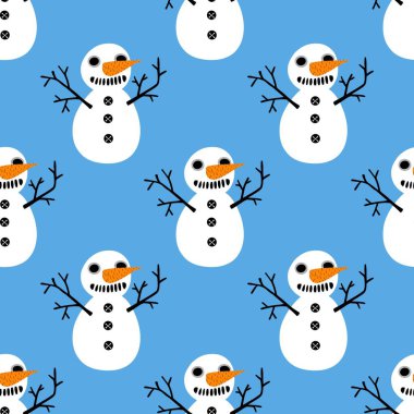 Noel kardan adam havuç, eşarp ve şapka desenli ambalaj kağıdı, Noel aksesuarları, çocuklar, kumaşlar, çarşaflar ve ambalajlar. Yüksek kaliteli illüstrasyon