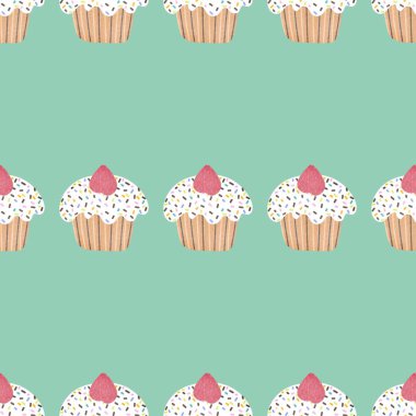 Doğum günü çizgi filmi, kağıt, kumaş, çarşaf, mutfak tekstili ve çocuk giysisi baskısı için kusursuz pasta kalıbı. Yüksek kaliteli illüstrasyon