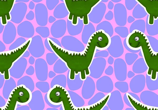 Dinosaur Animals Seamless Cartoon Doodle Monsters Pattern Wrapping Paper Kids — Stock Photo, Image