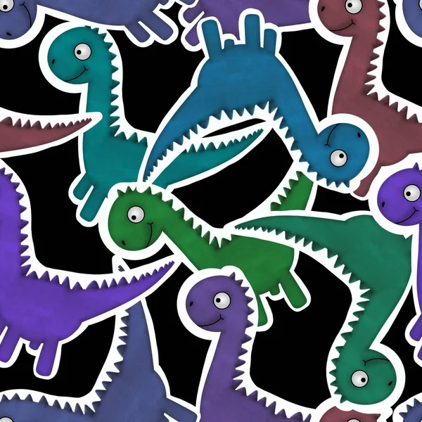 恐龙动物无缝卡通涂鸦怪物图案用于包装纸和儿童服装 印花织物 亚麻布 包装及配件 高质量的例证 — 图库照片