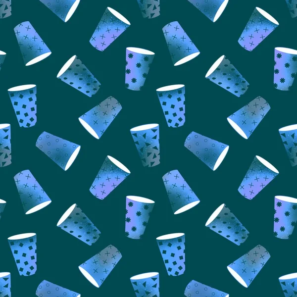 Cartoon Cups Seamless Drinks Doodle Pattern Wrapping Paper Fabrics Clothes — Stock Photo, Image