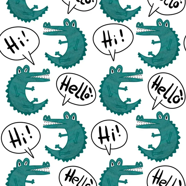 Dinosaurie Krokodil Tecknad Serie Sömlösa Klotter Mönster För Inslagning Papper — Stockfoto