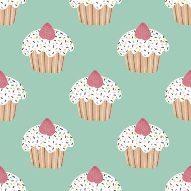 Doğum günü çizgi filmi, kağıt, kumaş, çarşaf, mutfak tekstili ve çocuk giysisi baskısı için kusursuz pasta kalıbı. Yüksek kaliteli illüstrasyon