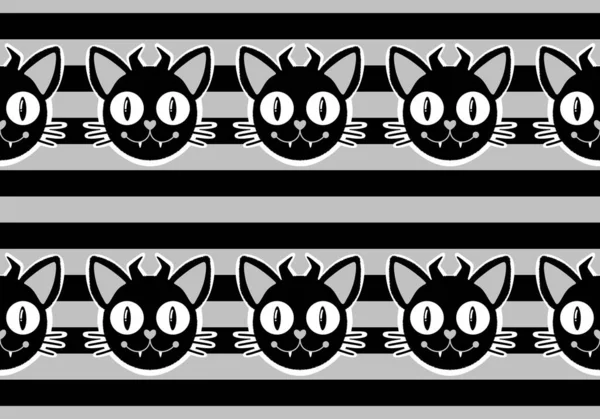 Halloween Black Cats Seamless Cartoon Monsters Pattern Wrapping Paper Kids — Stock Photo, Image