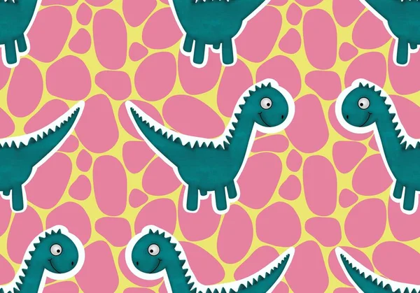 Dinosaurier Tiere Nahtlose Cartoon Doodle Monster Muster Für Verpackungspapier Und — Stockfoto