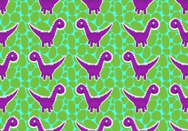 Dinozor hayvanlar, karikatürsüz çizgi film canavarları desenli ambalaj kağıtları ve çocuk giysileri baskısı, kumaşlar, çarşaflar, ambalajlar ve aksesuarlar. Yüksek kaliteli illüstrasyon