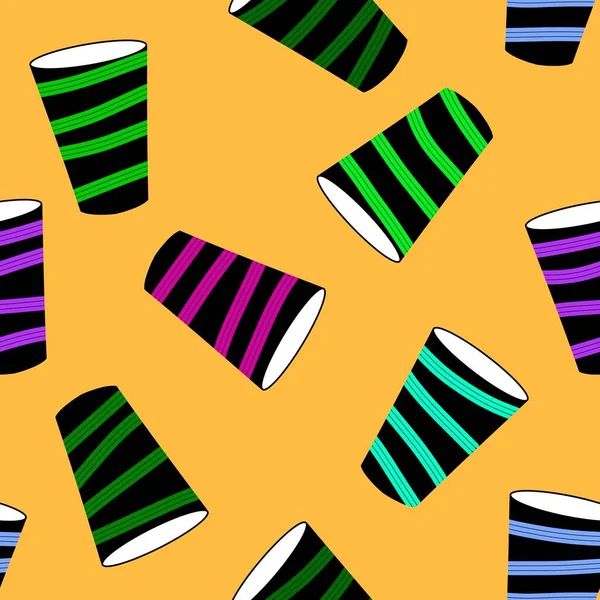 Cartoon cups seamless drinks doodle pattern for wrapping paper and fabrics and clothes print and kids accessories and linens and festive and party. High quality illustration