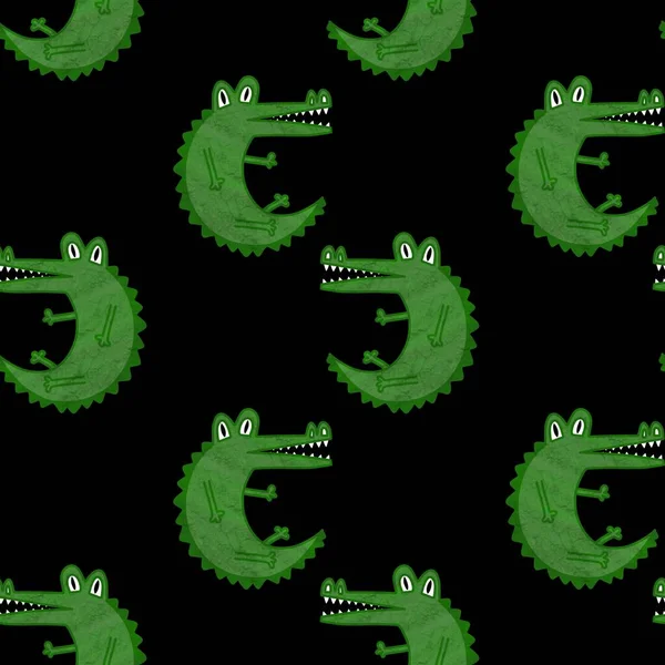 Dinosaurie Krokodil Tecknad Serie Sömlösa Klotter Mönster För Inslagning Papper — Stockfoto