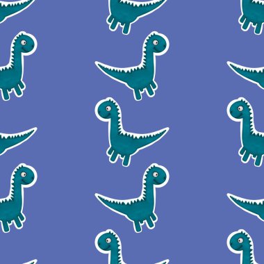 Dinozor hayvanlar, karikatürsüz çizgi film canavarları desenli ambalaj kağıtları ve çocuk giysileri baskısı, kumaşlar, çarşaflar, ambalajlar ve aksesuarlar. Yüksek kaliteli illüstrasyon