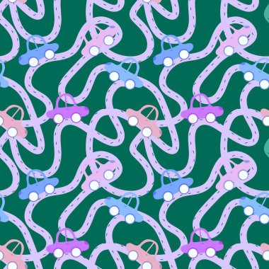Cartoon kids seamless cars toys pattern for child clothes print and wrapping paper and fabrics and accessories and notebooks. High quality illustration