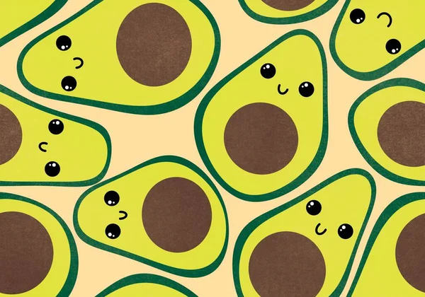 Мультяшний Зелений Безшовний Візерунок Авокадо Обгортання Паперу Дитячого Одягу Друку — стокове фото