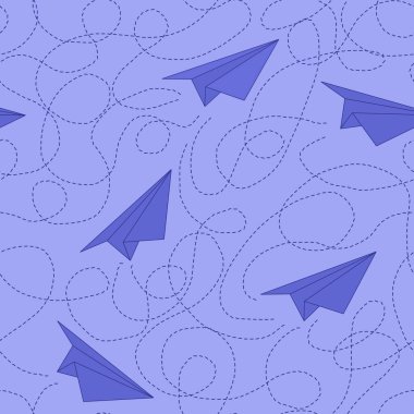 Çizgi roman geometrik kağıt uçaklar kağıt, kumaş, çarşaf ve çocuk giysileri baskısı, aksesuarlar ve anaokulu için kusursuz ulaşım oyuncakları deseni. Yüksek kaliteli illüstrasyon