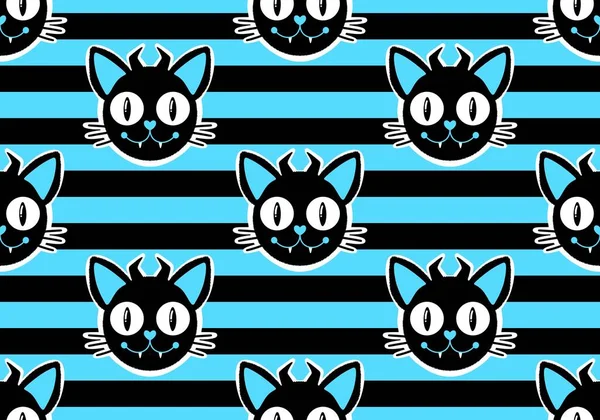 Halloween black cats seamless cartoon monsters pattern for wrapping paper and kids clothes print and packaging and fabrics and linens and accessories. High quality illustration