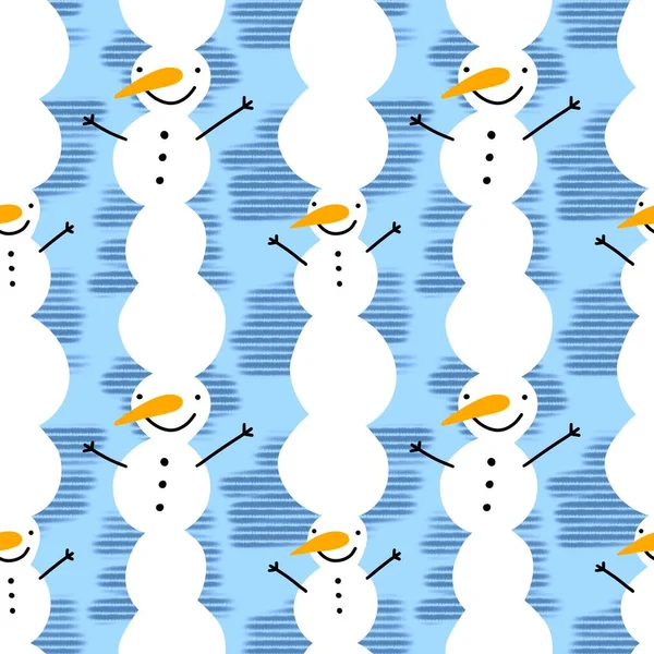 Winter Christmas seamless snowman with carrot and scarf and hat pattern for wrapping paper and Noel accessories and kids and fabrics and linens and packaging. High quality illustration