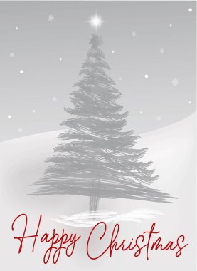 Kış neşesi geliyor. Kış arka planında bir Noel ağacının taşıyıcısı. Kar taneleri ve yıldızlar bize mutlu Noeller diliyor..