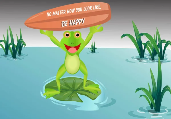 Funny Frog Holding Surfboard Message Matter How You Look Happy — Vettoriale Stock