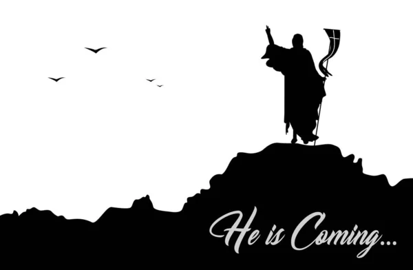 耶稣基督又来了耶稣在加尔各答山上被白色背景隔离 加略山的轮廓和耶稣基督在东方星期日在山上复活 — 图库矢量图片