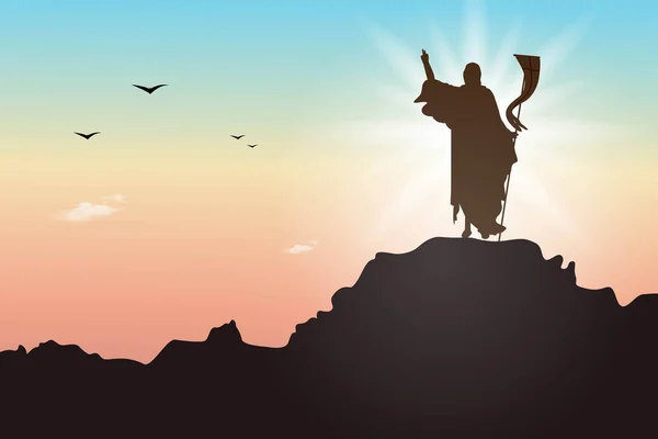 Calvary Hill 'in silueti ve İsa Mesih' in renkli gökyüzüne karşı dağda dirilişi. Calvary Dağı 'nın tasviri ve İsa yükseliyor ve dünyayı aydınlatıyor. Mutlu Paskalya Pazarı