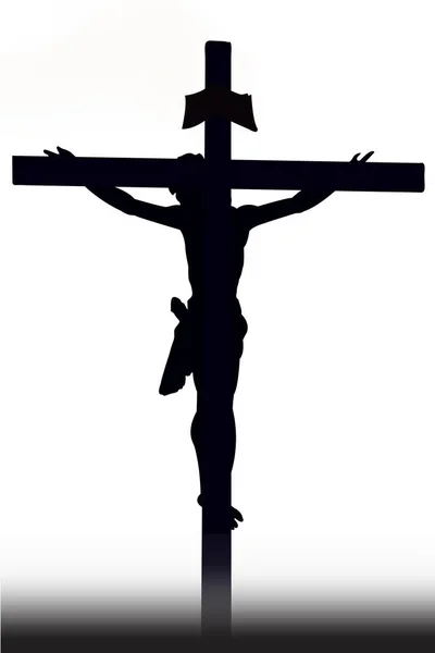 耶稣耶稣耶稣在十字架上隔离的白色背景 基督钉十字架的黑白矢量 神的儿子或先知死在十字架上 — 图库矢量图片