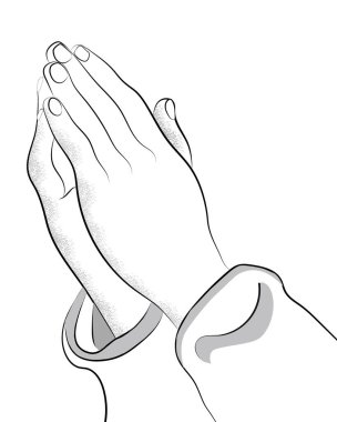 Tanrı 'ya dua eden eller. Dua eden ellerin çizimi, kurtuluş için dua etmek, affedilmek. Dini inanç, dua ve ibadet. Eller günahlar için af diler.