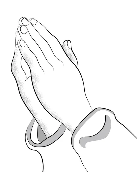 Обрисованы Руки Молящиеся Богу Эскиз Молитвенных Рук Молящихся Спасении Прощении — стоковый вектор