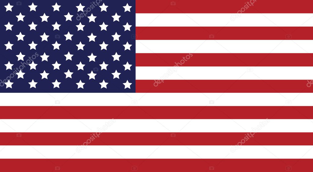 Vector Illustration of the American flag. High-resolution straight flag of the united states of America.  Right proportion flag of USA. Independence day or memorial day. 