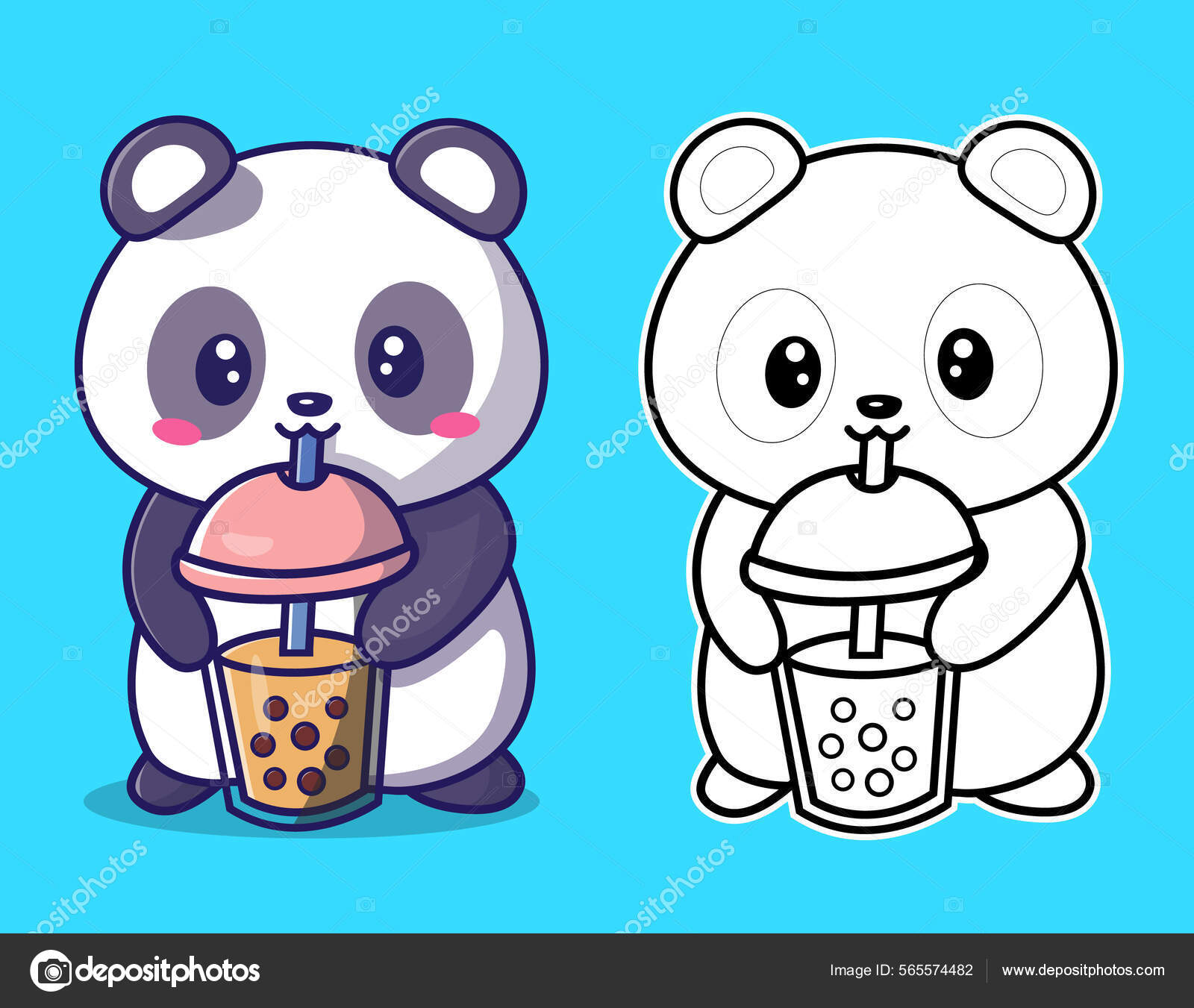 Panda com drink para colorir - Imprimir Desenhos