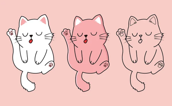 Kedi yavrusu vücudunu yalıyor. Vektör çizimi. özet