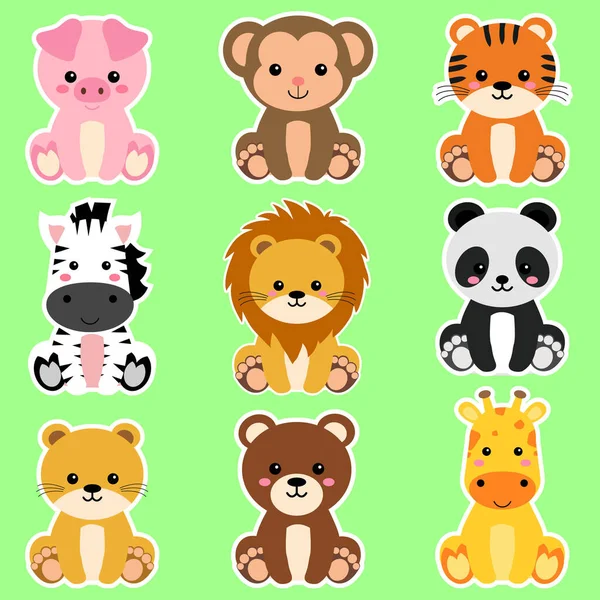 Cute Wild Animals Set Including Lion Tiger Pig Bear Lioness — Stockvektor