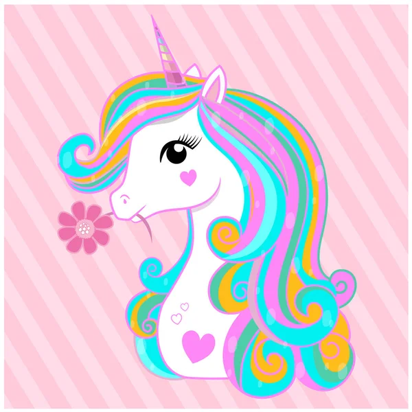 Şirin tek boynuzlu at kafası beyaz gökkuşağı renk vektörü çizimi