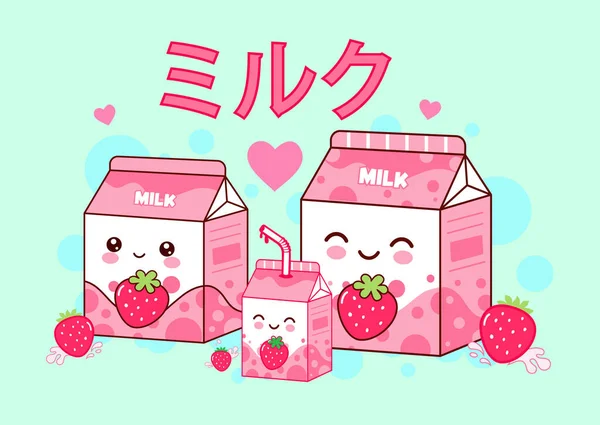 Üç Şirin Kawaii Çilekli Süt Kutuları Çizgi Filmi 