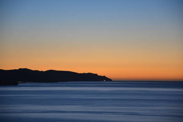 Atmosphère Orange Bleue Juste Avant Lever Soleil Avec Brume Horizon — Photo