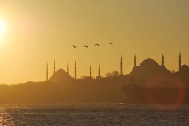 Sultanahmet 'teki Günbatımı Sultanahmet Mavi Camii, İstanbul Şehri, Türkiye