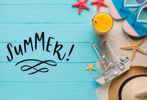 Summer Holiday Blue Wooden Background — Stock Photo, Image