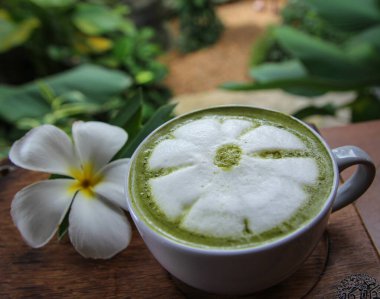 Matcha yeşil çay ikincisi. Yeşil doğal arkaplan 