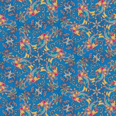 Endonezya 'nın mavi, batik desenli soyut simetrik deseni, ayna efektli görüntü, soyut desenli Kaleydoskop.