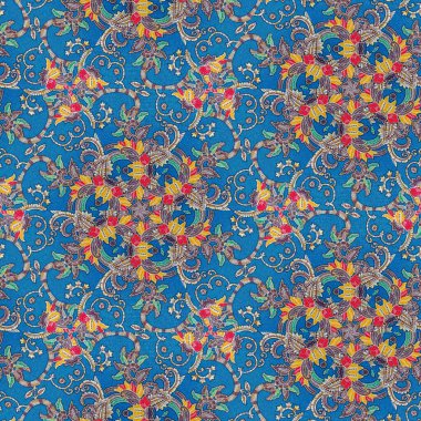 Endonezya 'nın mavi, batik desenli soyut simetrik deseni, ayna efektli görüntü, soyut desenli Kaleydoskop.