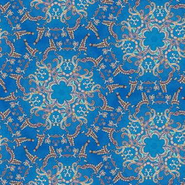 Endonezya 'nın mavi, batik desenli soyut simetrik deseni, ayna efektli görüntü, soyut desenli Kaleydoskop.