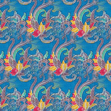 Mavi Endonezya batiğinin soyut simetrik deseni, batik desen bulanıklığı, ayna efektli görüntü, bulanık Kaleydoskop soyut desen.