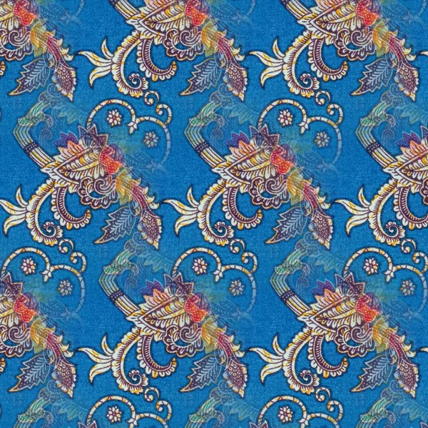 Patrón Simétrico Abstracto Batik Indonesio Azul Desenfoque Del Patrón Batik Fotos de stock